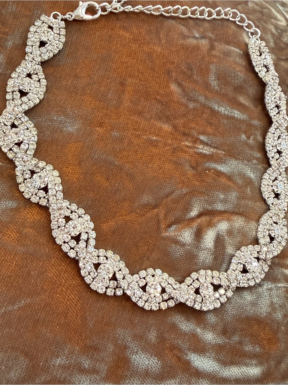 Crystal Infinity Link Statement Necklace - Silver Rhinestone - Picture 5 of 12